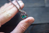 Green and Purple Fused Glass Mini Pendant with Copper Wire Wrapping