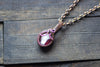 Red and White Fused Glass Mini Pendant with Copper Wire Wrapping