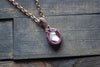 Red and White Fused Glass Mini Pendant with Copper Wire Wrapping