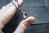 Red and White Fused Glass Mini Pendant with Copper Wire Wrapping
