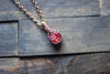 Red and White Fused Glass Mini Pendant with Copper Wire Wrapping