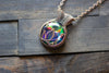 Flower In Bloom Multicolored Fused Glass and Copper Wire Pendant