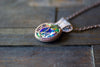 Flower In Bloom Multicolored Fused Glass and Copper Wire Pendant