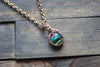 Striped Blue and Green Fused Glass Mini Pendant with Copper Wire Wrapping