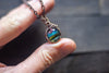 Striped Blue and Green Fused Glass Mini Pendant with Copper Wire Wrapping