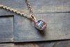 Striped Blue and Green Fused Glass Mini Pendant with Copper Wire Wrapping