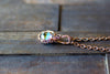 Striped Blue and Green Fused Glass Mini Pendant with Copper Wire Wrapping