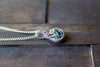 Streaked Blues and Greens Fused Glass and Sterling Silver Mini Pendant