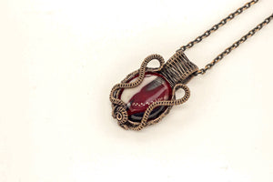 streaked-red-white-fused-glass-oval-pendant-copper-wire-wrapping-nymph-in-the-woods-jewelry