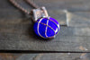 Copper Crisscross Pendant with Deep Blue Fused Glass