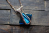 Glittery Dichroic and Transparent Blues Fused Glass Pendant with Copper Wire Wrapping
