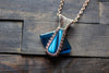 Glittery Dichroic and Transparent Blues Fused Glass Pendant with Copper Wire Wrapping
