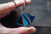 Glittery Dichroic and Transparent Blues Fused Glass Pendant with Copper Wire Wrapping