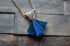 Glittery Dichroic and Transparent Blues Fused Glass Pendant with Copper Wire Wrapping