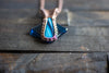 Glittery Dichroic and Transparent Blues Fused Glass Pendant with Copper Wire Wrapping