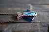 Glittery Dichroic and Transparent Blues Fused Glass Pendant with Copper Wire Wrapping