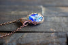 Swirls of Blue Fused Glass and Copper Wire Pendant