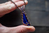 Bright Blue Dichroic Fused Glass Pendant with Copper Wire Wrapping