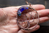 Blue and Purple Moon and Tree Pendant with Copper Wire Wrapping