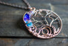 Blue and Purple Moon and Tree Pendant with Copper Wire Wrapping
