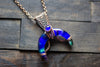 Shades of Blue Fused Glass Moon Pendant with Copper Wire Wrapping