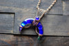 Shades of Blue Fused Glass Moon Pendant with Copper Wire Wrapping