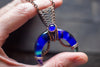 Shades of Blue Fused Glass Moon Pendant with Copper Wire Wrapping