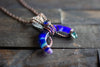 Shades of Blue Fused Glass Moon Pendant with Copper Wire Wrapping