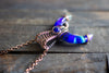 Shades of Blue Fused Glass Moon Pendant with Copper Wire Wrapping
