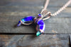 Shades of Blue Fused Glass Moon Pendant with Copper Wire Wrapping