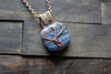 Streaked Blue and Grey Fused Glass and Copper Wire Wrapped Tree of Life Pendant