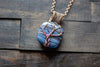 Streaked Blue and Grey Fused Glass and Copper Wire Wrapped Tree of Life Pendant
