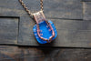 Streaked Blue and Grey Fused Glass and Copper Wire Wrapped Tree of Life Pendant
