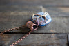 Streaked Blue and Grey Fused Glass and Copper Wire Wrapped Tree of Life Pendant