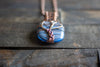 Streaked Blue and Grey Fused Glass and Copper Wire Wrapped Tree of Life Pendant
