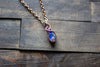 Blue and Lavender Fused Glass Teardrop Pendant with Copper Wire Wrapping