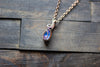 Blue and Lavender Fused Glass Teardrop Pendant with Copper Wire Wrapping