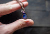 Blue and Lavender Fused Glass Teardrop Pendant with Copper Wire Wrapping