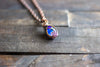 Blue and Lavender Fused Glass Teardrop Pendant with Copper Wire Wrapping