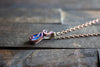Blue and Lavender Fused Glass Teardrop Pendant with Copper Wire Wrapping