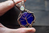 Deep Blue Fused Glass and Copper Wire Wrapped Tree of Life Pendant