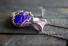 Deep Blue Fused Glass and Copper Wire Wrapped Tree of Life Pendant