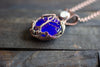 Deep Blue Fused Glass and Copper Wire Wrapped Tree of Life Pendant