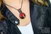 Red, Green and White Fused Glass Pendant with Copper Wire Wrapping